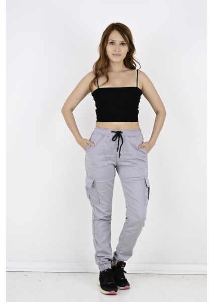 Bel ve Paça Lastikli Yanları Kargo Cep Bayan PANTOLON-19000