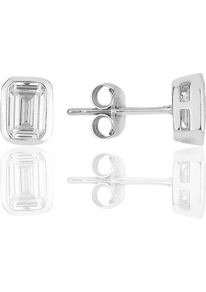 Gümüş Rodyumlu Baget Kesim Zirkon Taşlı Küpe