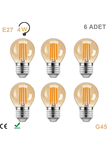 Ucuz Geldi 4 Watt Mini Top Ampul LED Filament G45 Amber Cam Rustik Ampul E27 Duy 1800K Amber Işık Rengi 6 Adet