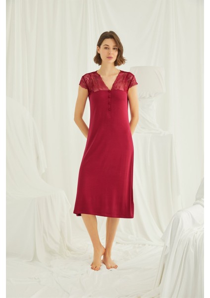 Kolu Omzu ve Yakası Dantelli Önü Düğmeli Gecelik 18481 fiyatları