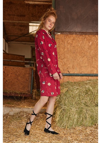 Gömlek Yakalı Hayvan ve Yazı Desenli Önü Boydan Düğmeli "so Cute Smile Cool" Gecelik 21165 fiyatları