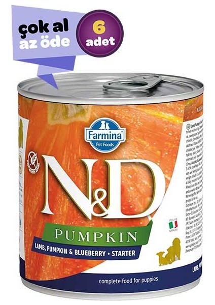 ND Pumpkin Starter Kuzu Eti Balkabağı ve Yaban Mersinli Yavru Köpek Konservesi 6x285gr (6lı)