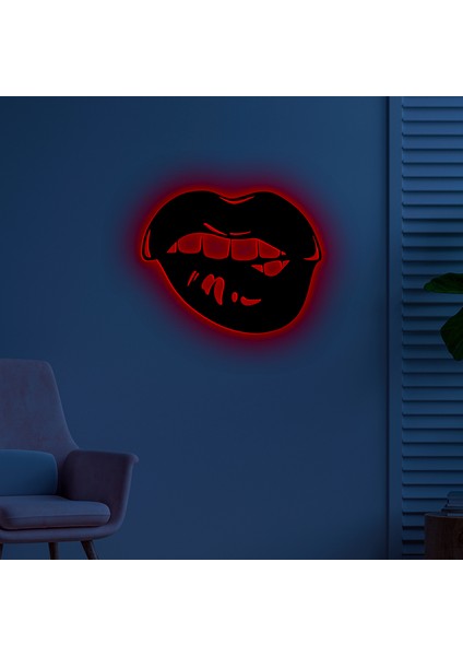Dudak Silüeti Kırmızı LED Işıklı Mdf Tablo
