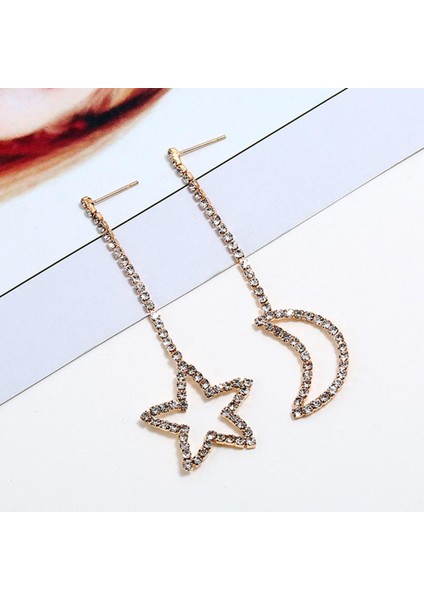 Tam Rhinestone Ay Yıldız Dangle Küpe (Yurt Dışından) indirimleri