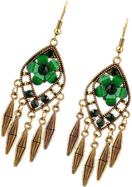 Kadın Boho Püskül Çiçek Rhinestone Dangle Bırak Kulak Damızlık Takı Küpe (Yurt Dışından)