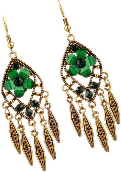 Kadın Boho Püskül Çiçek Rhinestone Dangle Bırak Kulak Damızlık Takı Küpe (Yurt Dışından)