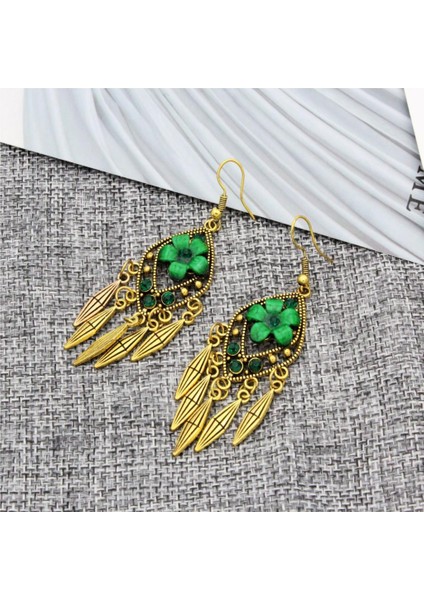 Kadın Boho Püskül Çiçek Rhinestone Dangle Bırak Kulak Damızlık Takı Küpe (Yurt Dışından)