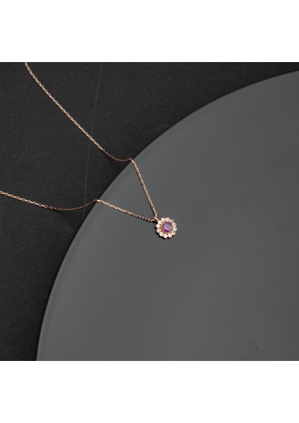 925 Ayar Gümüş Ametist Renkli Papatya Kolye