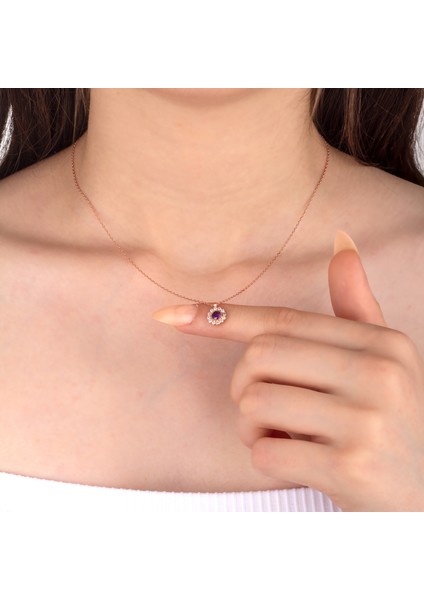 925 Ayar Gümüş Ametist Renkli Papatya Kolye fiyatları