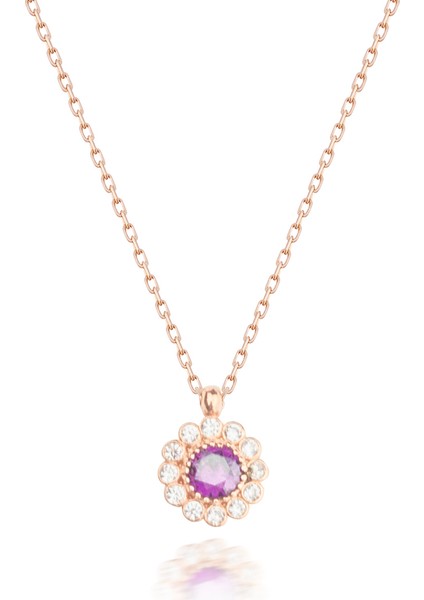 925 Ayar Gümüş Ametist Renkli Papatya Kolye modelleri