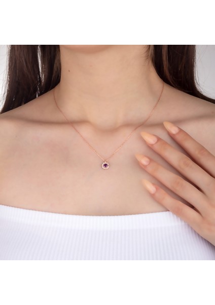 925 Ayar Gümüş Ametist Renkli Papatya Kolye fırsatları