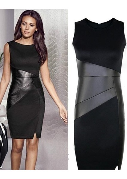 Deri Detaylı Elbise