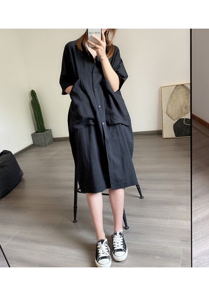 Cep Detaylı Mini Salaş Elbise