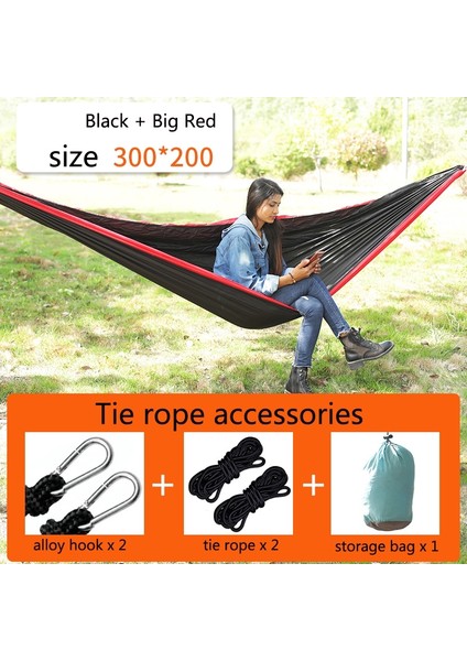 Açık Hammock Naylon Paraşüt Bez Seyahat Kamp Salıncak, Stil: 3m x 2m Siyah-Kırmızı (Yurt Dışından)