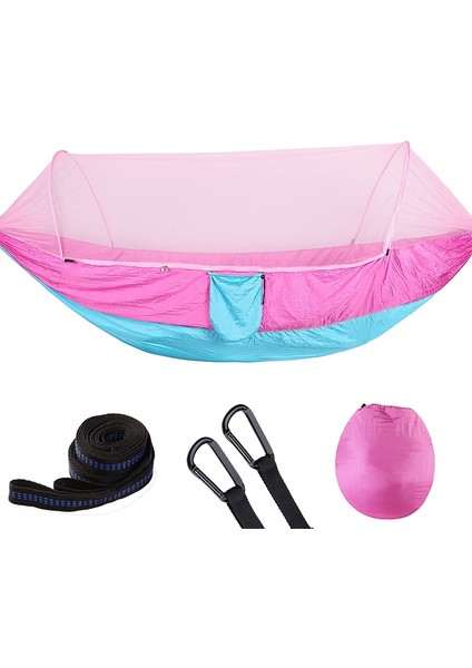 Sivrisinek Ağlı Taşınabilir Dış Mekan Naylon Hamak, Boyut: 290 x 140 cm Pembe Mavi (Yurt Dışından)