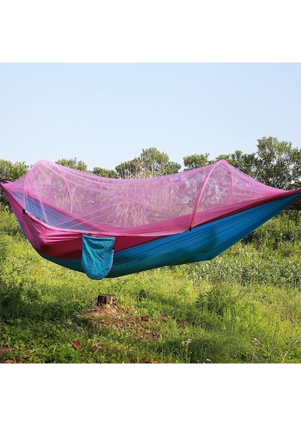 Sivrisinek Ağlı Taşınabilir Dış Mekan Naylon Hamak, Boyut: 290 x 140 cm Pembe Mavi (Yurt Dışından)