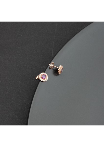 925 Ayar Gümüş Ametist Renkli Papatya Küpe