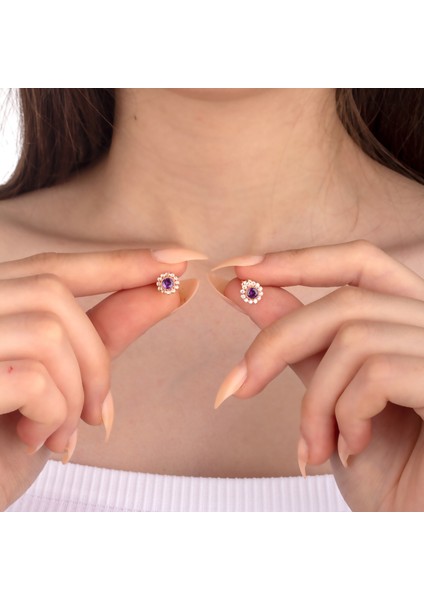 925 Ayar Gümüş Ametist Renkli Papatya Küpe fiyatları