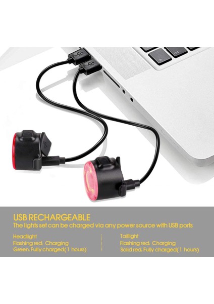 LED Bisiklet Işıkları Ön ve Arka Usb, Yolculuk/yol Bisiklete Binme İçin Su Geçirmez Güvenlik Aydınlatması - Kolay Montaj ve Çıkarma/6 Mod (Siyah) (Yurt Dışından)