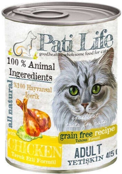 Pati Life 24’lü Patilife 415 gr Yetişkin ( Tavuk Etli ) Mama 24 Adet Yaş Konserve Kedi Maması