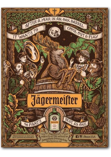 Cakatablo Ahşap Tablo Jagermeister Illüstrasyonu 56 Baharatla (25X35 cm Boyut)