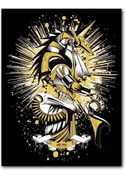 Cakatablo Ahşap Tablo Altın Renkli Anubis Siyah Arkaplan (25X35 cm Boyut)