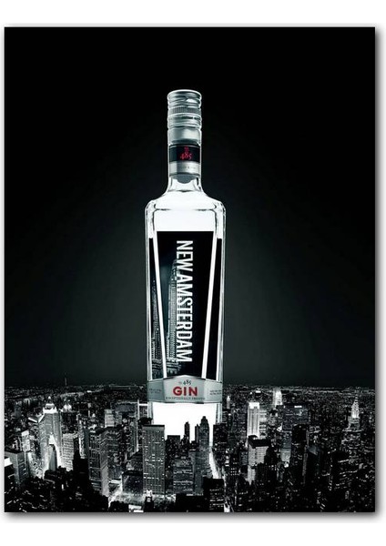 Cakatablo Ahşap Tablo New Amsterdam Cin ve Şehirde Gece (25X35 cm Boyut)