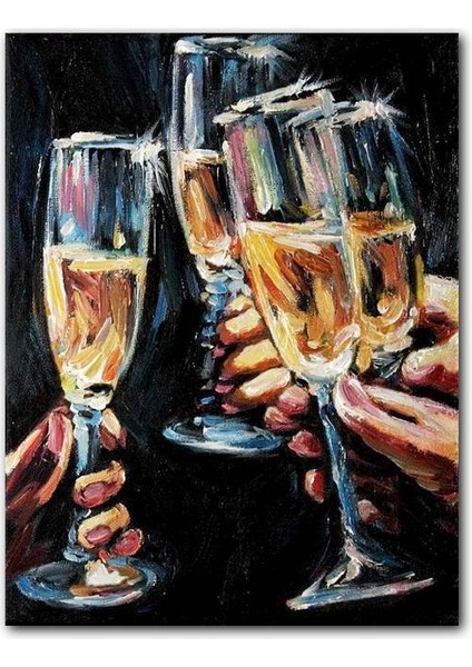 Cakatablo Ahşap Tablo Şerefe Şampanya Kadehleri Yağlıboya (25X35 cm Boyut)