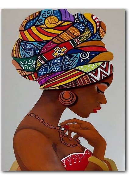 Cakatablo Ahşap Tablo Yöresel Kıyafeti ve Takılarıyla Afrikalı Genç Kadın (25X35 cm Boyut)