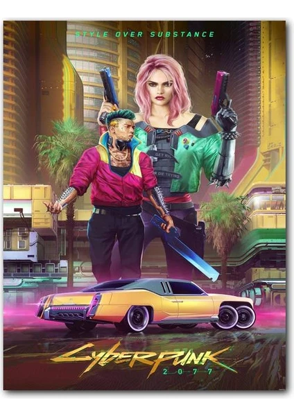 Cakatablo Ahşap Tablo Cyberpunk 2077 Tarzı Vide Afiş Görseli (25X35 cm Boyut)