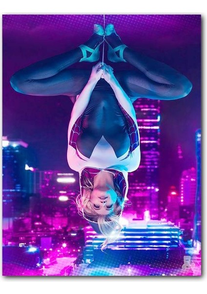 Cakatablo Ahşap Tablo Gökyüzünden Sarkan Örümcek Kız ve Şehir (25X35 cm Boyut)