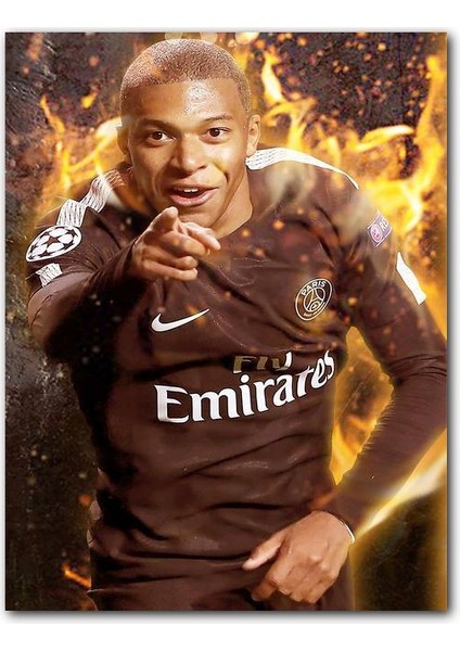 Cakatablo Ahşap Tablo Paris Saint Germain Formalı Mbappe ve Alevler (25X35 cm Boyut)