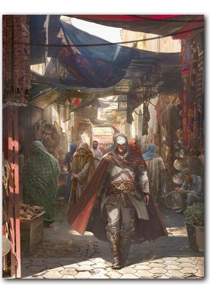 Cakatablo Ahşap Tablo Assassin Suikastçi Çarşıda Görseli (25X35 cm Boyut)