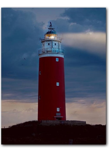Cakatablo Ahşap Tablo Deniz Feneri ve Günbatımında Bulutlu Gökler (25X35 cm Boyut)