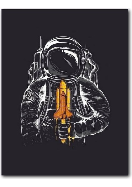 Cakatablo Ahşap Tablo Fantastik Uzay Mekiği Dondurma Şekilli Astronot (25X35 cm Boyut)