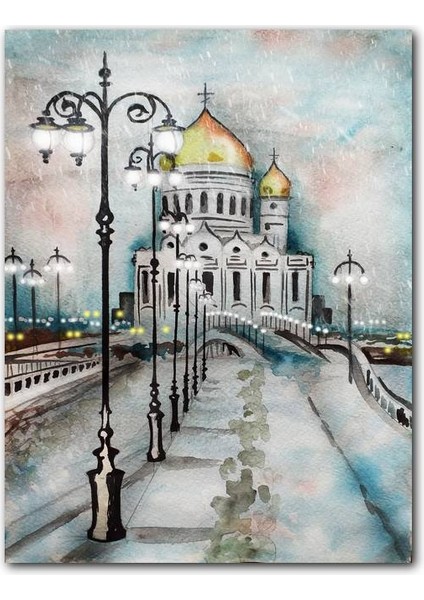Cakatablo Ahşap Tablo Kurtarıcı Isa Katedrali Moskova Çizim Görseli (25X35 cm Boyut)