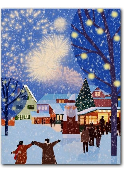 Cakatablo Ahşap Tablo Yılbaşı Kutlaması Çiftler (25X35 cm Boyut)