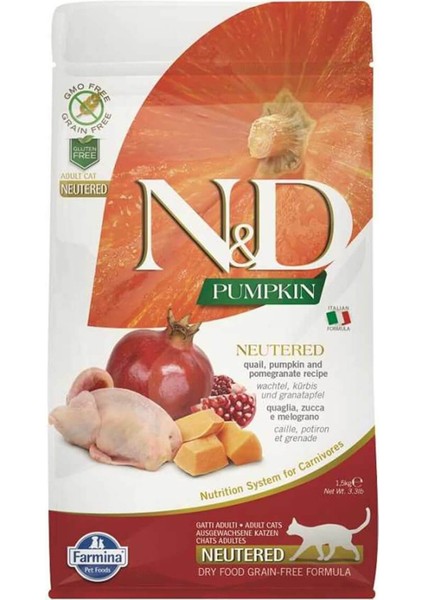 N&d Pumpkin Bıldırcın Etli Bal Kabaklı ve Narlı Tahılsız Yetişkin Kedi Maması 5 kg