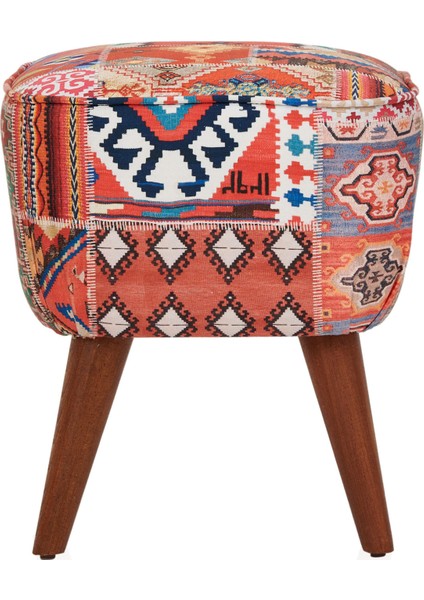 Just Home Retro Kare Dijital Patchwork Puf - Renkli