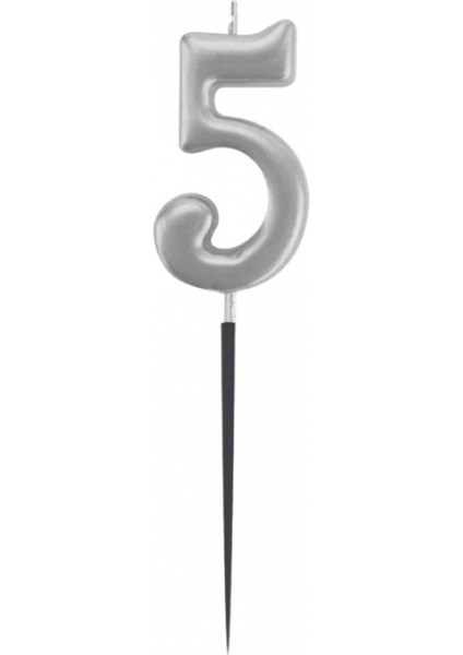 5 Rakam Gümüş Çubuk Mum 14 cm