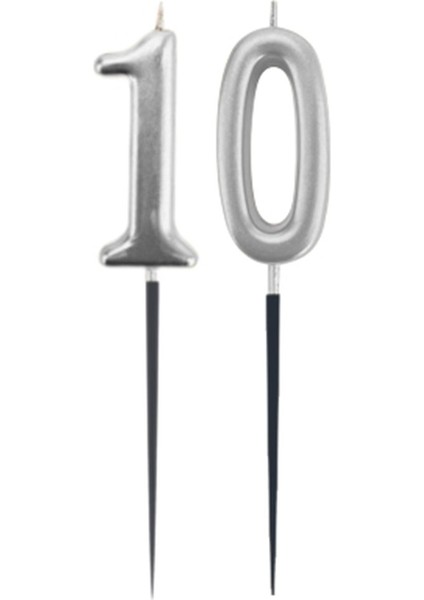 10.yaş Rakam Gümüş Çubuk Mum 14 cm
