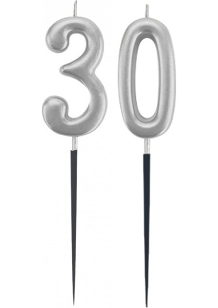 30.yaş Rakam Gümüş Çubuk Mum 14 cm