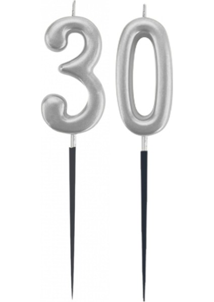 30.yaş Rakam Gümüş Çubuk Mum 14 cm fiyatları