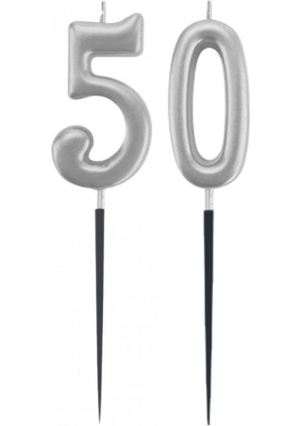 50.yaş Rakam Gümüş Çubuk Mum 14 cm