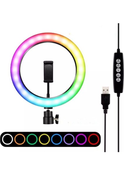 Renkli Ring Light LED Sürekli Işık 10 Inç Youtuber Light Kuaför Işığı Işık Ayaklı 210 cm Tripod