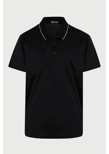 Erkek Siyah Regular Fit Merserize %100 Pamuk Polo Yaka Tişört