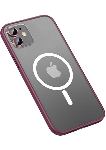 Apple iPhone 12 Kılıf Magsafe Kamera Lensli Kenar Renkli Şeffaf Kapak
