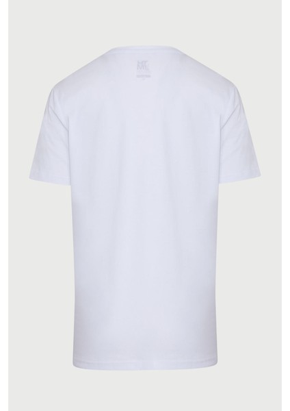 Erkek Beyaz Regular Fit Baskılı %100 Pamuk Bisiklet Yaka Tişört fiyatları