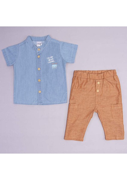 Drone Gömlek Pantolon Erkek Bebek Takım 3-12 Ay Kiremit