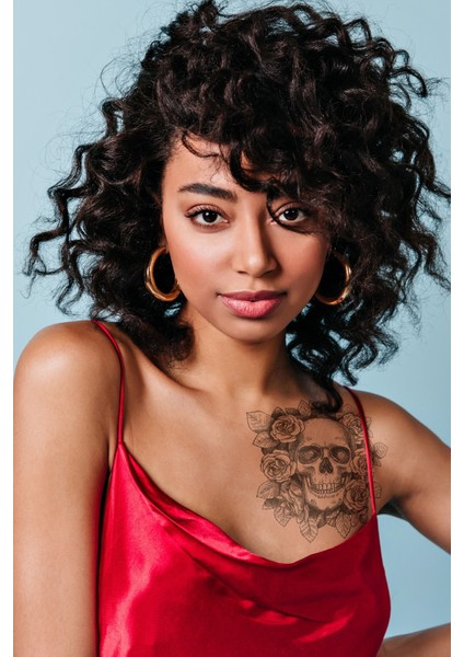 Gül ve Kuru Kafa Geçici Dövme,geçici Tattoo ,vücut Dövme,kol Bilek Dövme,boyun Dövme,sırt Dövme